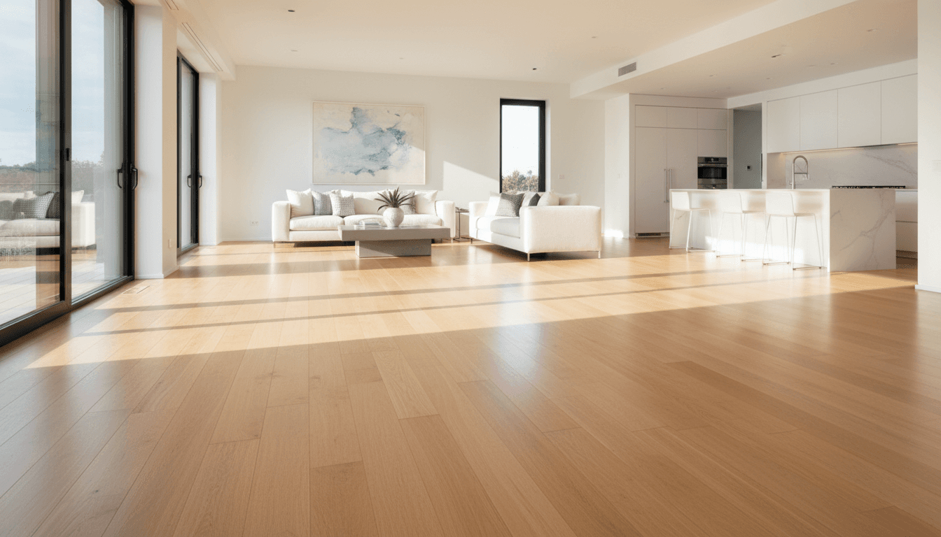 Finished hardwood floor in a bright, modern home