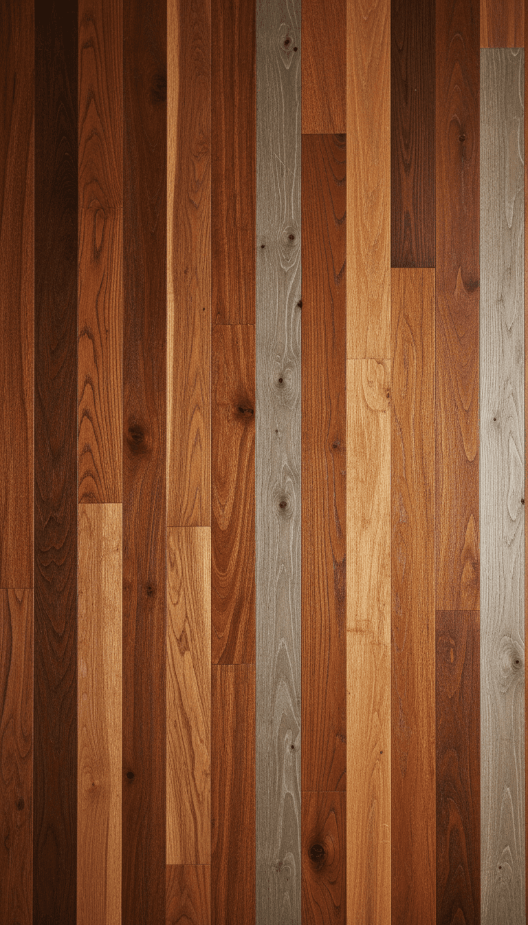 Hardwood flooring samples in rich wood tones